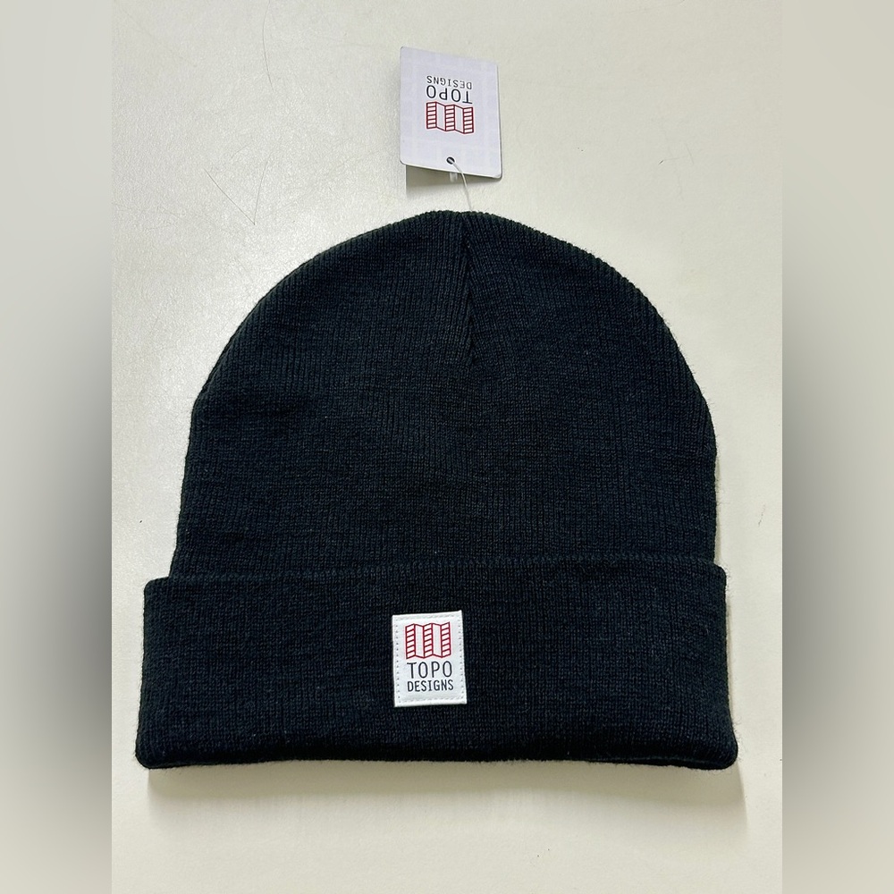 Unisex Adult Topo Designs Black Wool Blend One Size Beanie Cap Hat